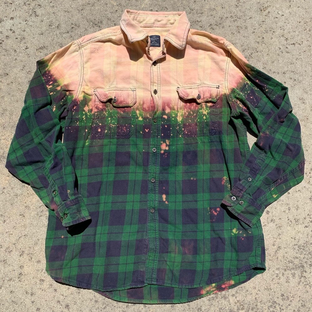 Green Bleached Flannel Button Up - image 1